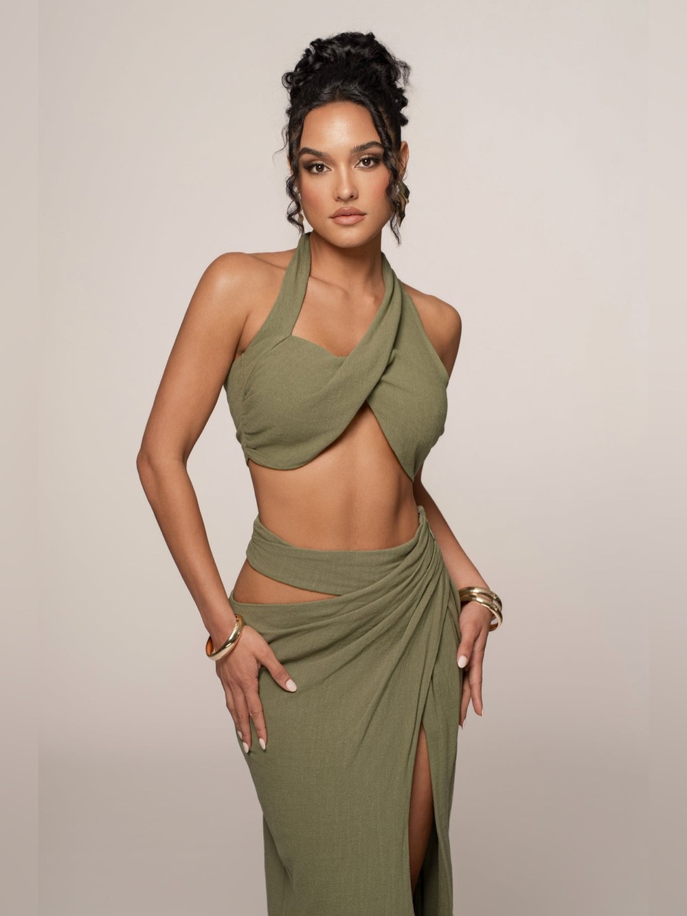 JLUXLABEL Olive Green Maxi Skirt